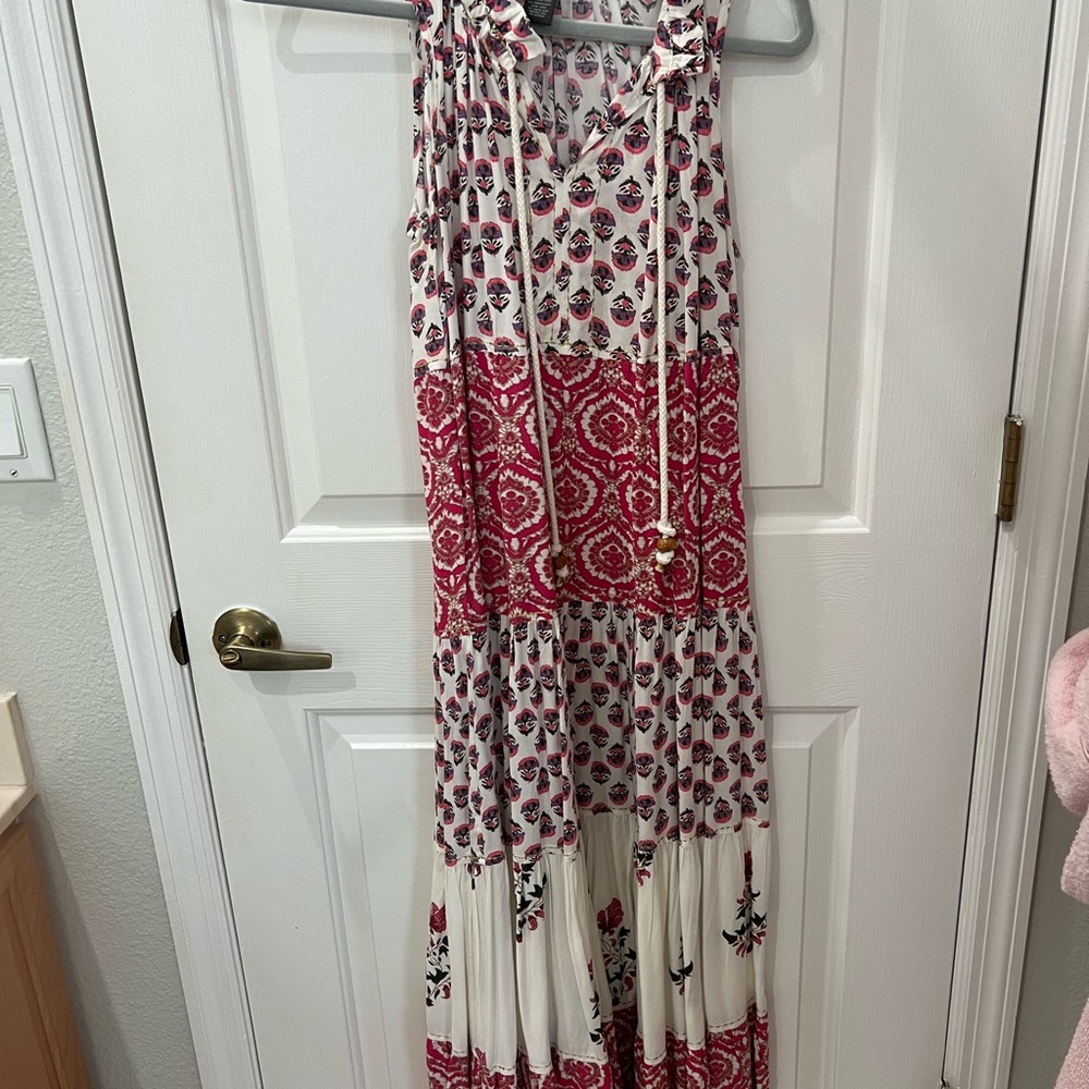 Chelsea & Theodore White Maxi Dress with Pink and Purple Floral Print